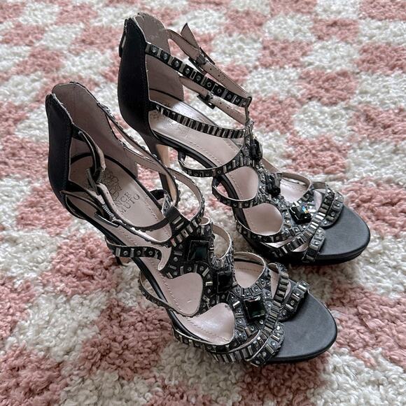 Vince Camuto Crista Black Strappy Embellished Platform Heels - Picture 3 of 10